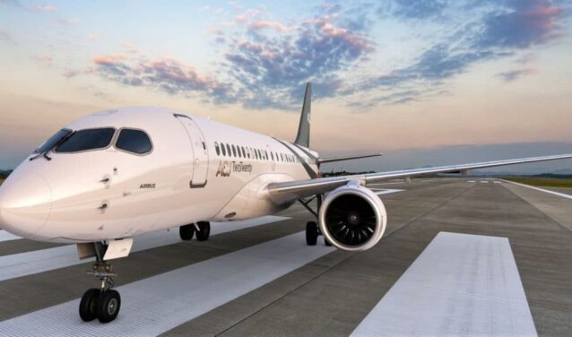 location de jet privé : ACJ 220 au coucher du soleil