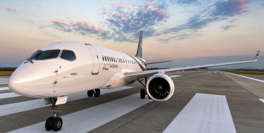 location de jet privé : ACJ 220 au coucher du soleil